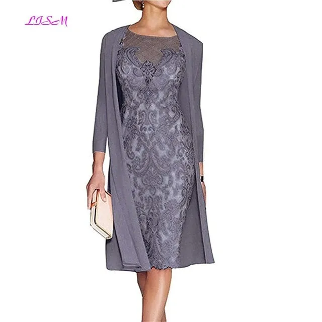 Light Pink Women's Mother of The Groom Dresses Tea Length Lace Mother of the Bride Dress with Jacket Formal Evening Gowns