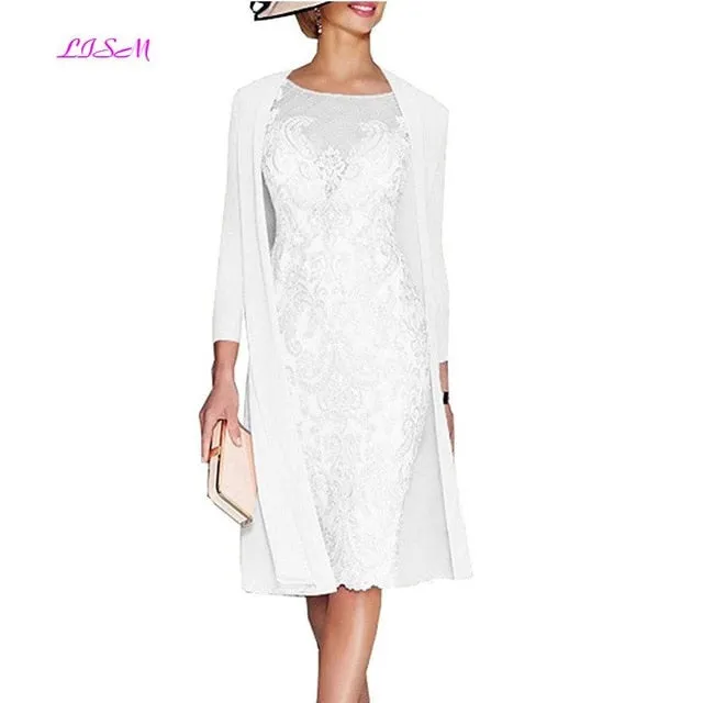 Light Pink Women's Mother of The Groom Dresses Tea Length Lace Mother of the Bride Dress with Jacket Formal Evening Gowns