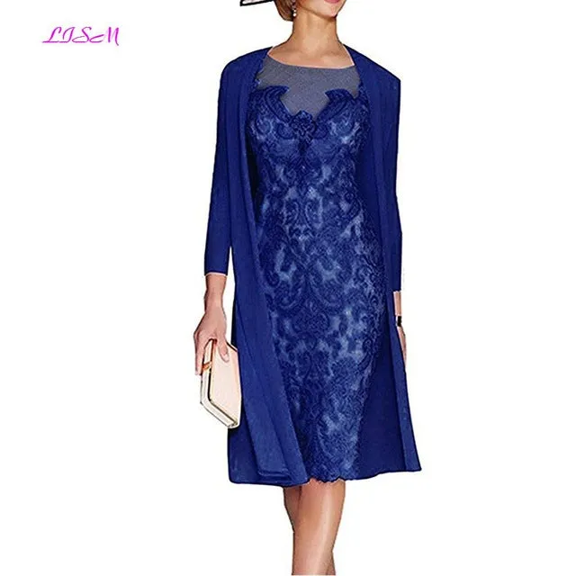 Light Pink Women's Mother of The Groom Dresses Tea Length Lace Mother of the Bride Dress with Jacket Formal Evening Gowns