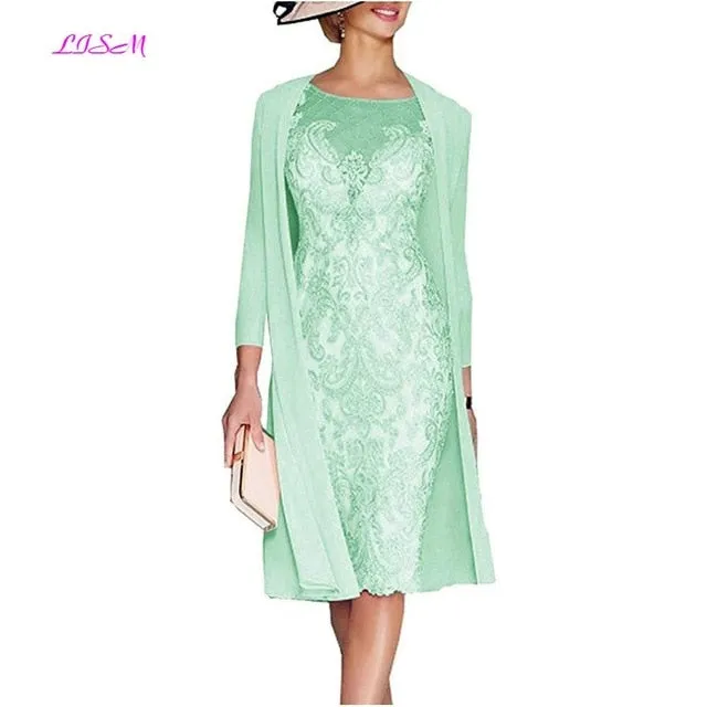 Light Pink Women's Mother of The Groom Dresses Tea Length Lace Mother of the Bride Dress with Jacket Formal Evening Gowns