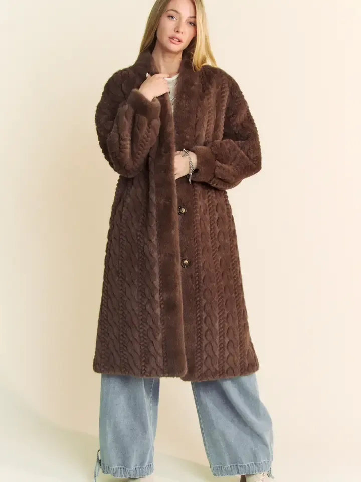 Luxurious Fuzzy Fur Rib Pattern Coat