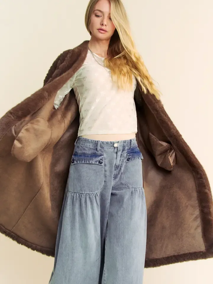 Luxurious Fuzzy Fur Rib Pattern Coat