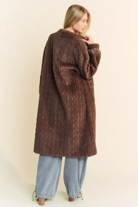 Luxurious Fuzzy Fur Rib Pattern Coat