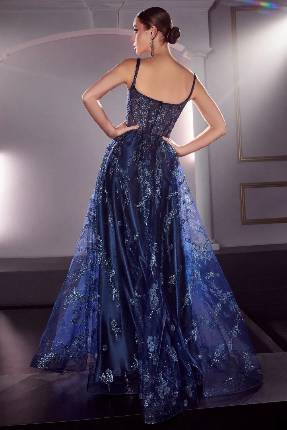 Sleeveless Glitter Print Embellishment A-Line Gown J840