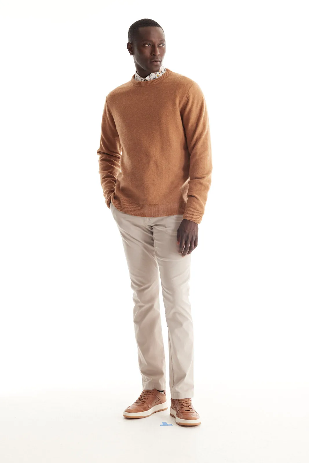 Soft Cloth Crewneck Sweater in Merino Jersey - Acorn
