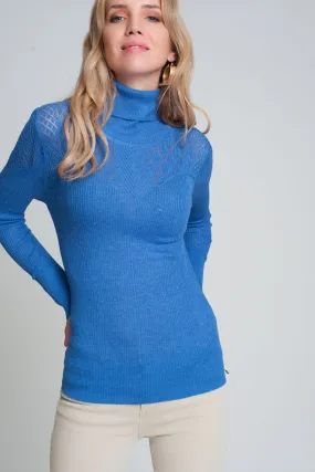 Soft ribbed sweater with turtleneck in blue