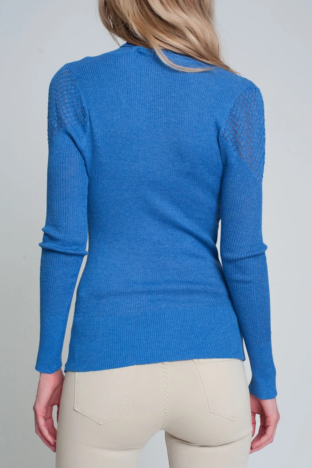 Soft ribbed sweater with turtleneck in blue
