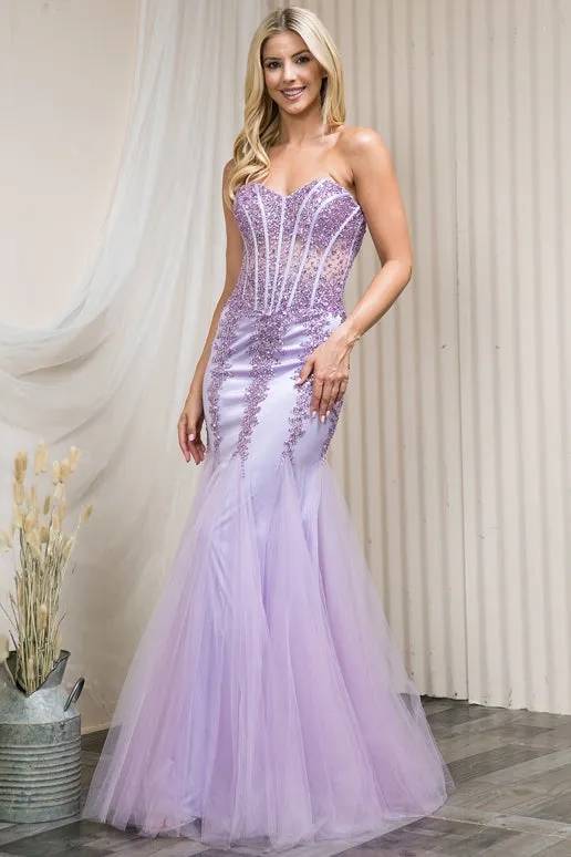 Sweetheart Neckline Beaded Long Gown 774