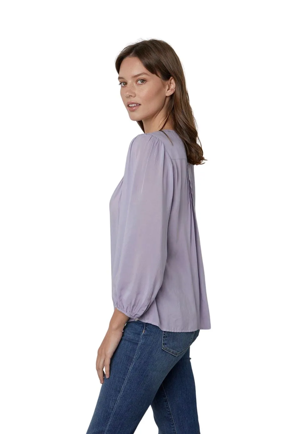 Velvet Eliza Rayon Challis Long Sleeve Blouse - Lilac
