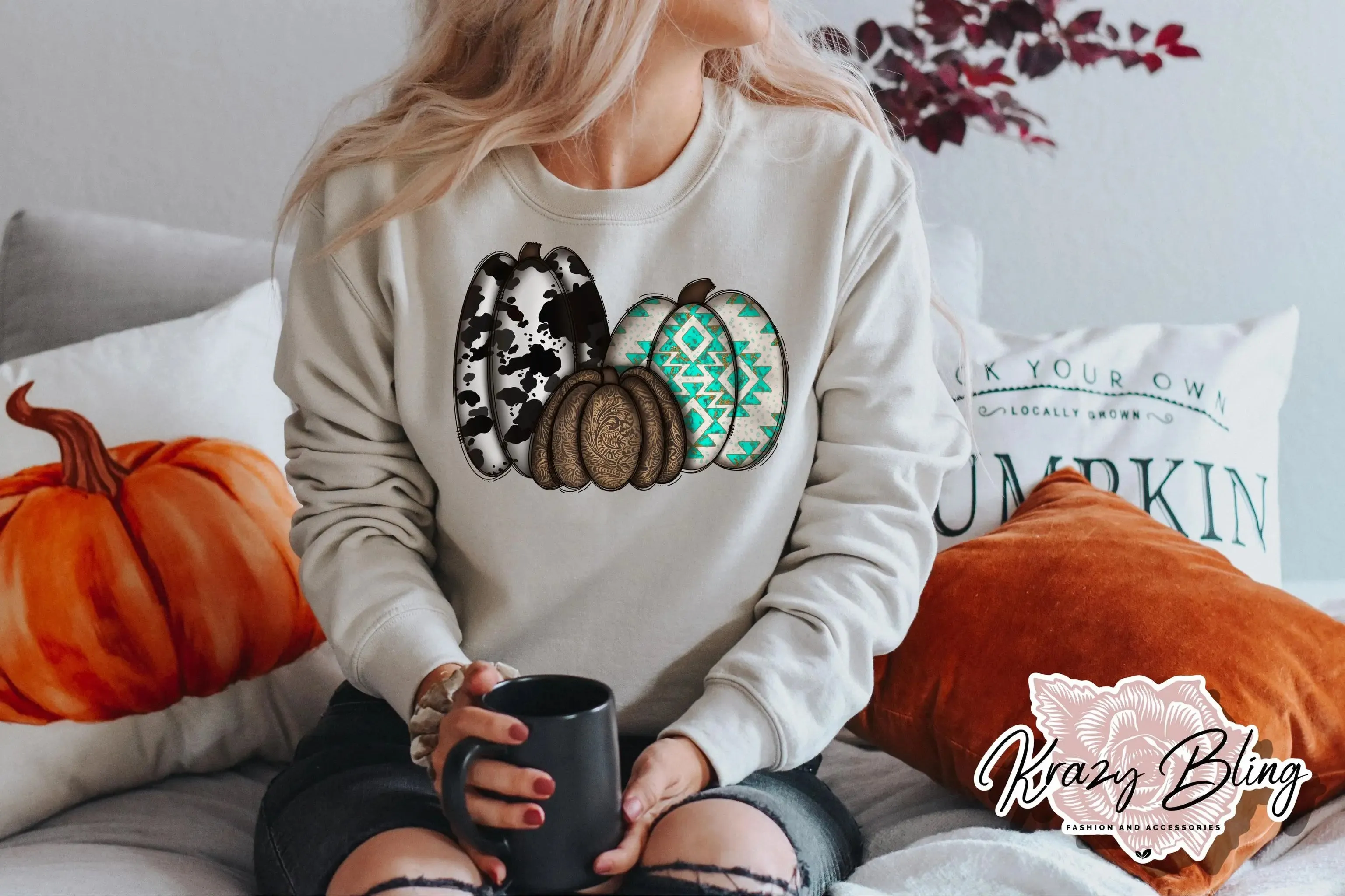 Western Cowhide Pumpkin Sweater