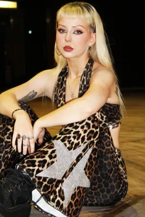 'Wild' leopard print velvet flared trousers
