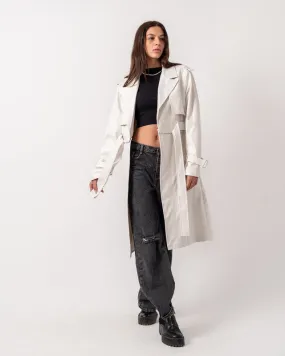 Women's Pure White Leather Coat - Double Way Design, Premium Quality, Made in Egypt