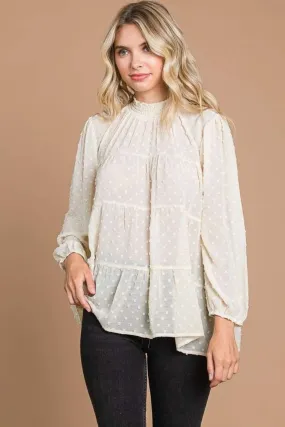 Women's Swiss Dot Smocked Mock Neck Blouse, Full Size