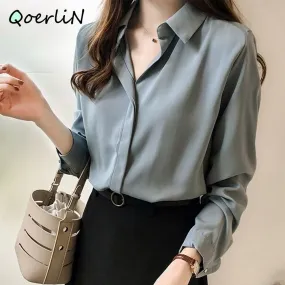 xakxx Autumn Women  Fashion Blouses Solid Plus Size Female Clothes Loose Shirt Long Sleeve Blouse Simple OL Feminine Blusa Mujer